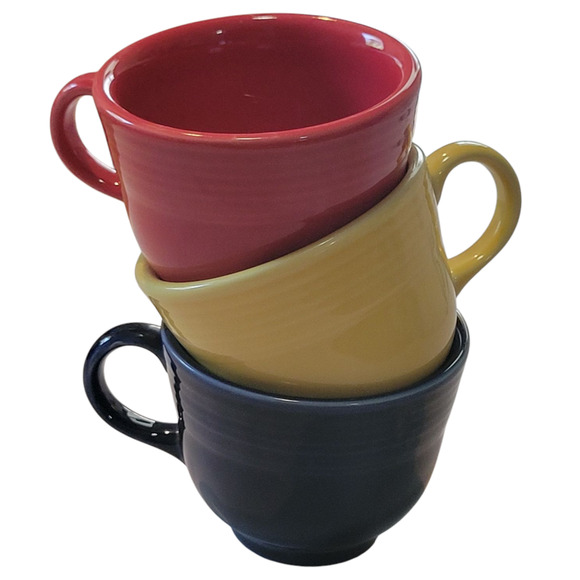 Fiesta Ware Cup Trio Scarlet, Cobalt (Retired), Daffodil (Retired) USA Made HLC